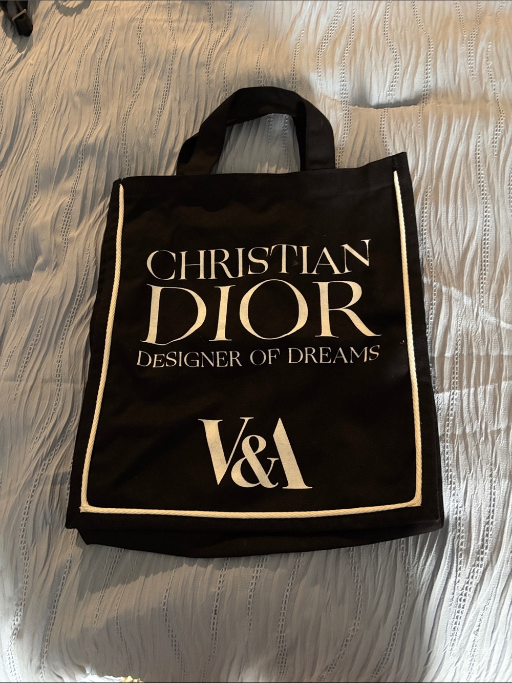 Dior Black Canvas 'Designer of Dreams' Tote with White Trim from V&A museum